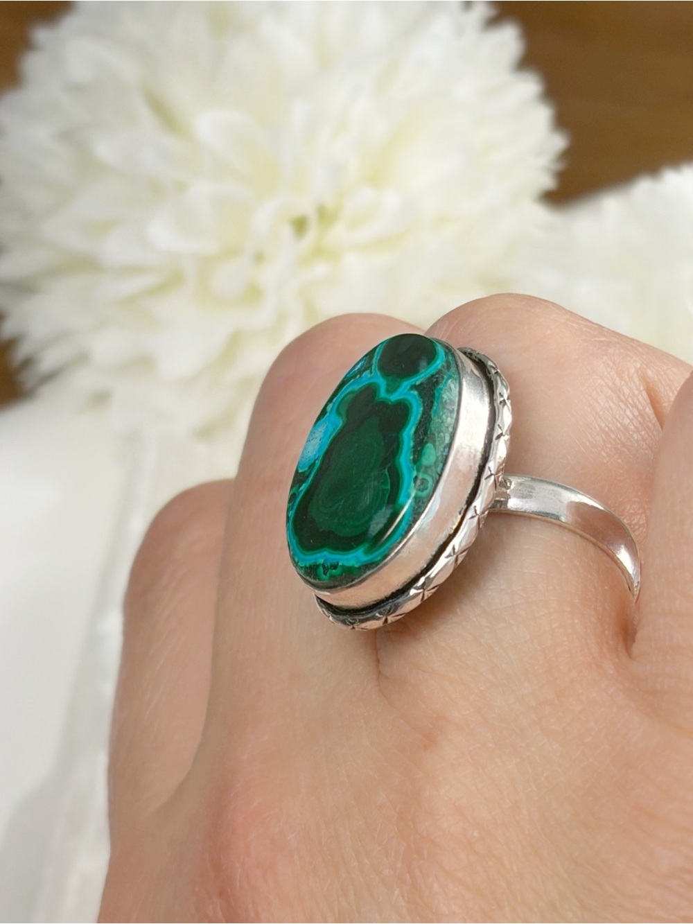 Chunky Malachite Chrysocolla Ring Size 6 1/4 6.25 Sterling Silver 925 Overlay - Picture 4 of 8